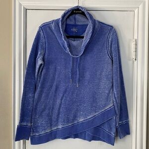 Calvin Klein Blue Pullover Sweatshirt Size Small Tulip Hem Stretch Beach Casual